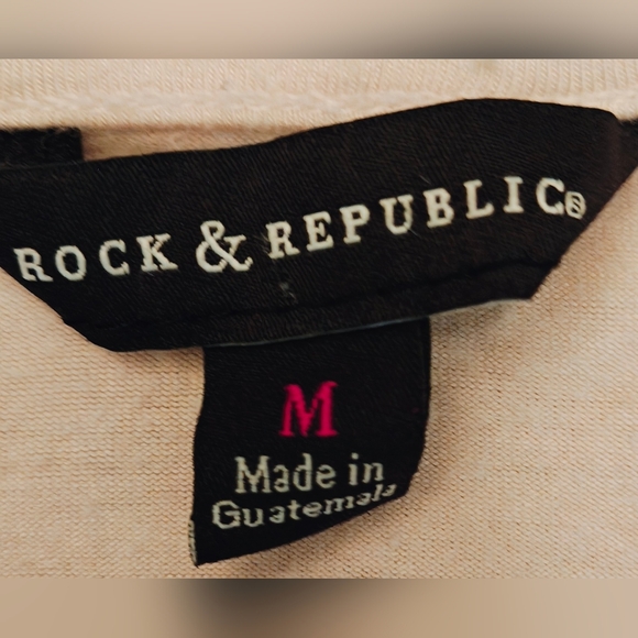 Y2K Rock & Republic Studded Rock White & Blue Graphic Tee w Strappy Neck Detail. - Picture 10 of 11